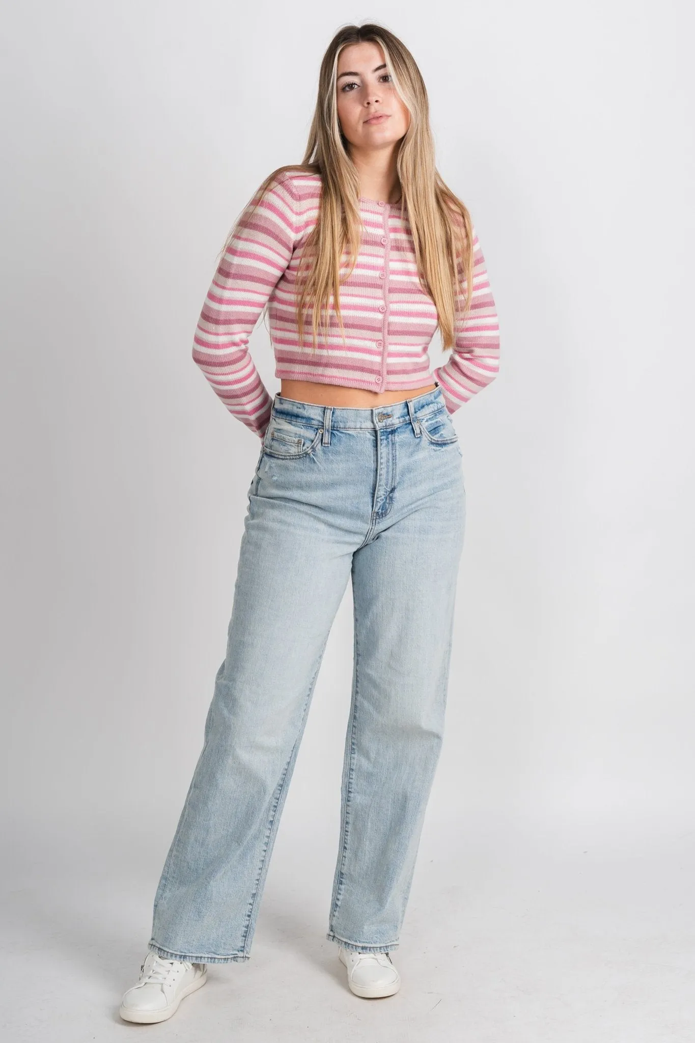 Striped sweater cardigan pink/white