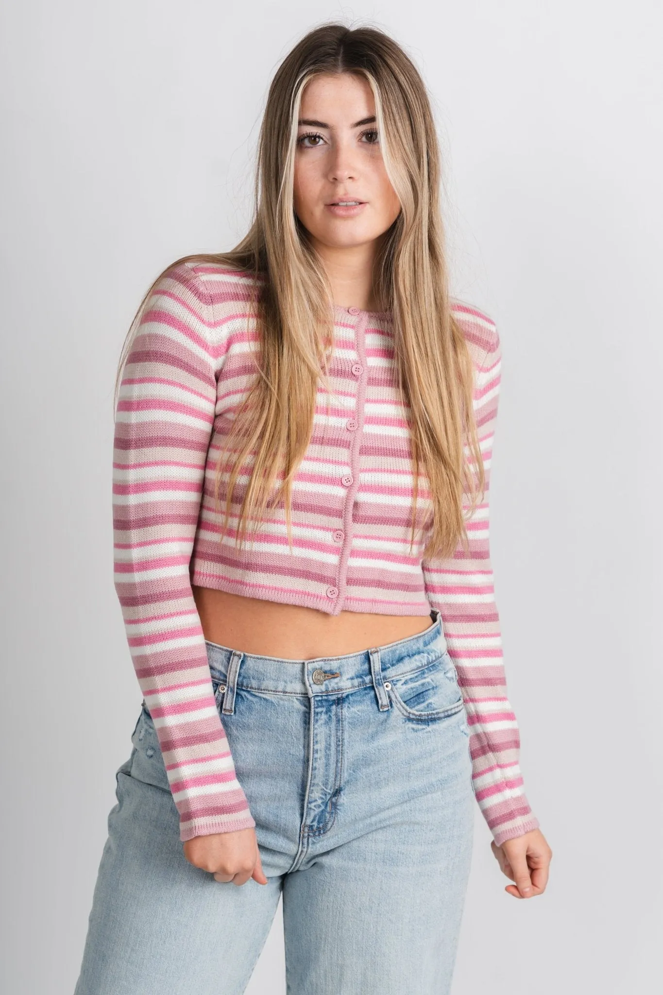 Striped sweater cardigan pink/white