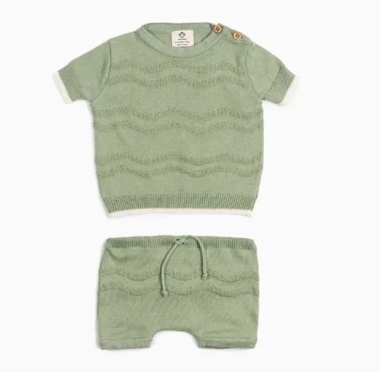 T-Shirt und Shorts Waves Mint