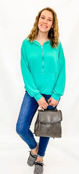 Teal Half Zip Lightweight Hoodie