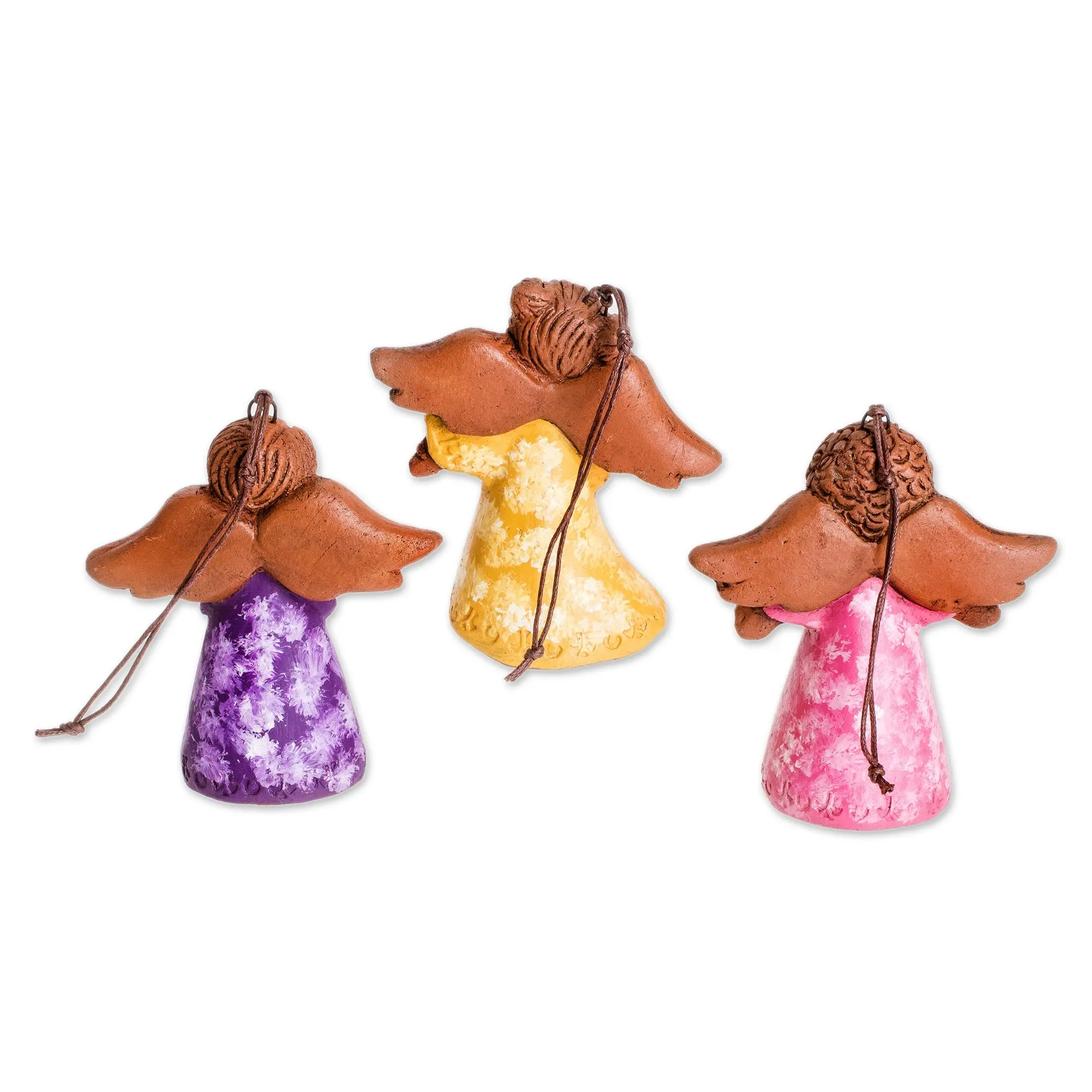Three Colorful Angels Colorful Ceramic Angel Ornaments from El Salvador (Pair)