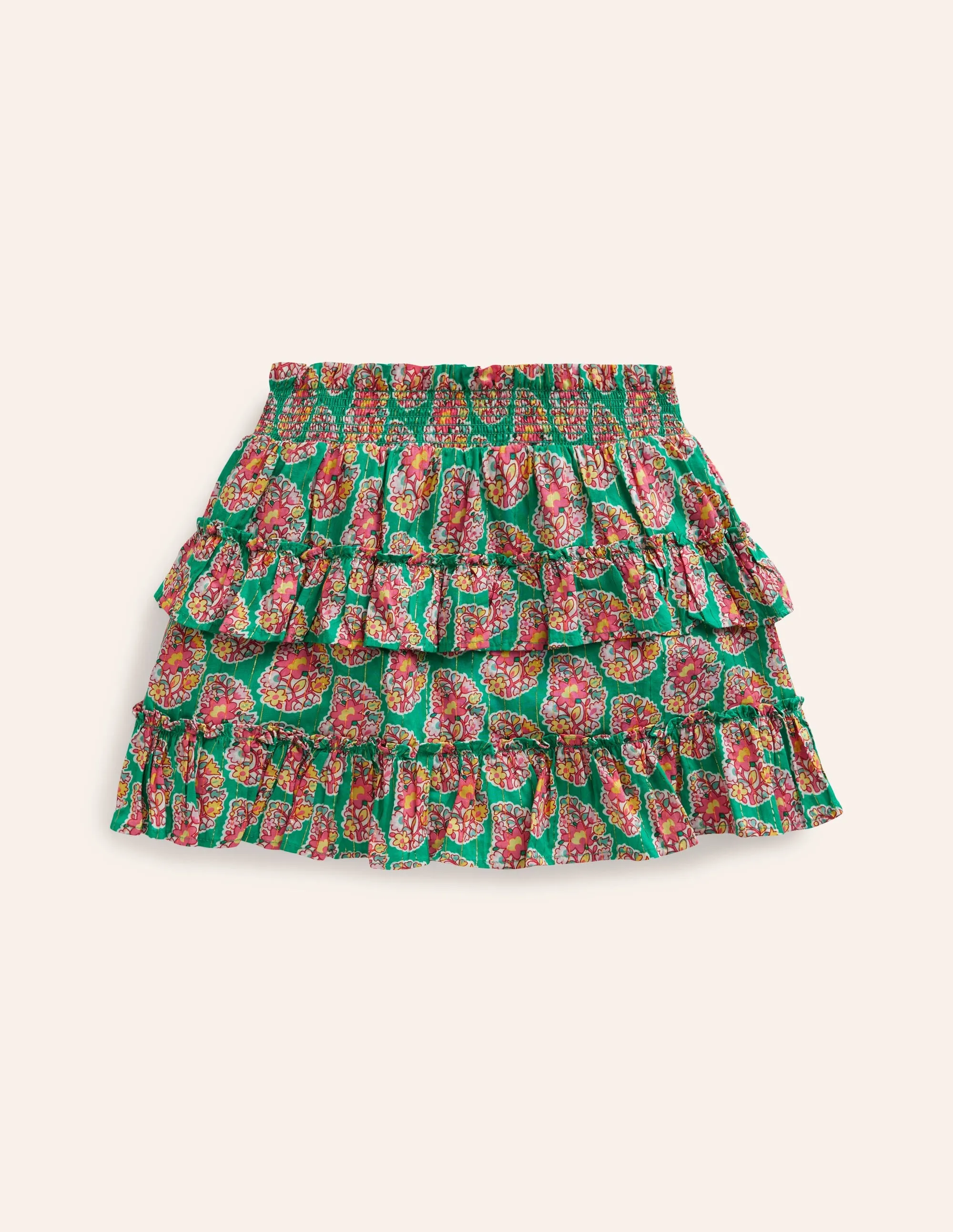 Tiered Printed Skort-Jade Green Paisley