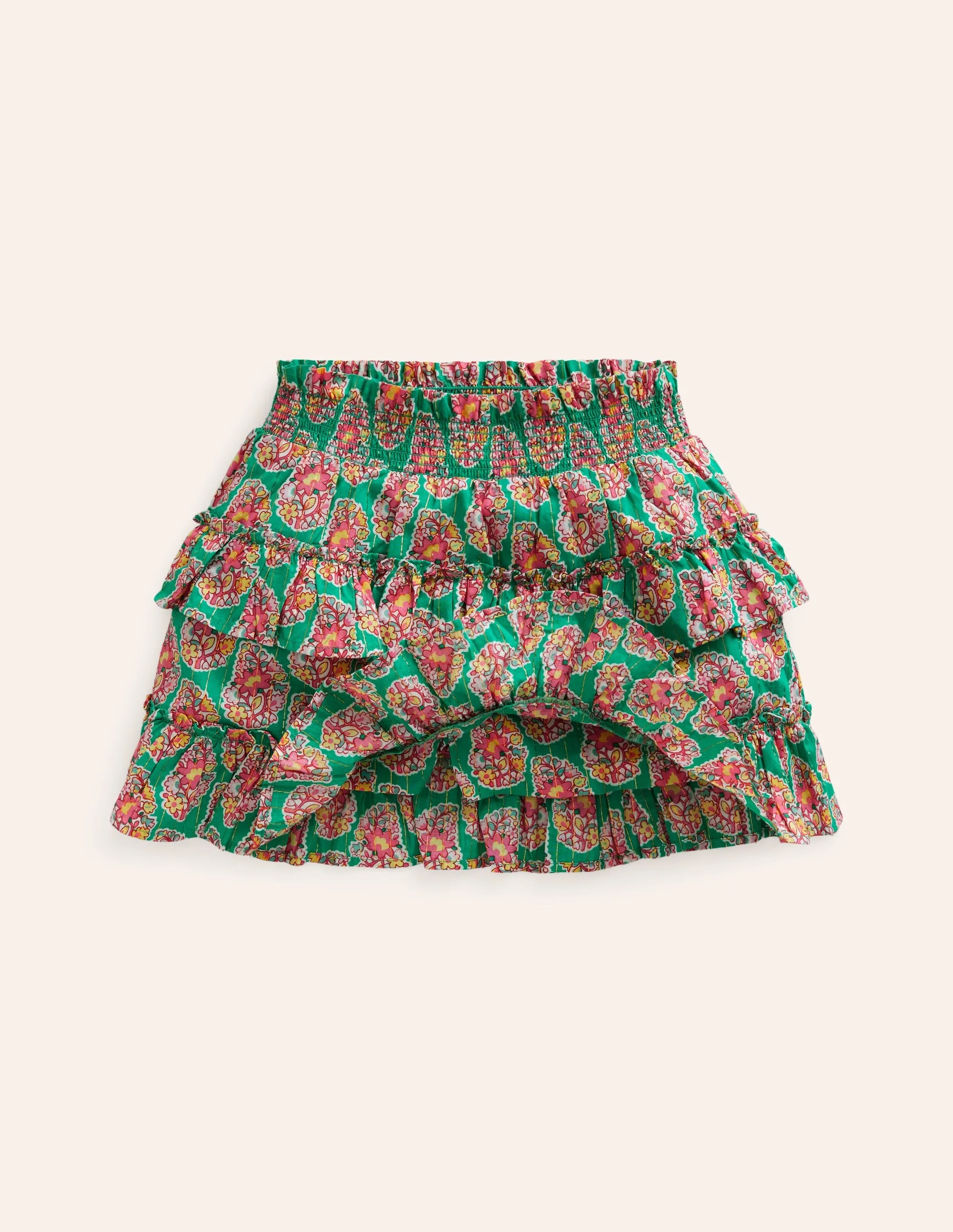 Tiered Printed Skort-Jade Green Paisley