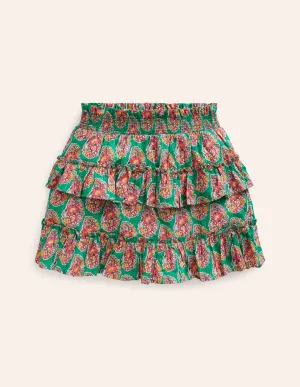 Tiered Printed Skort-Jade Green Paisley