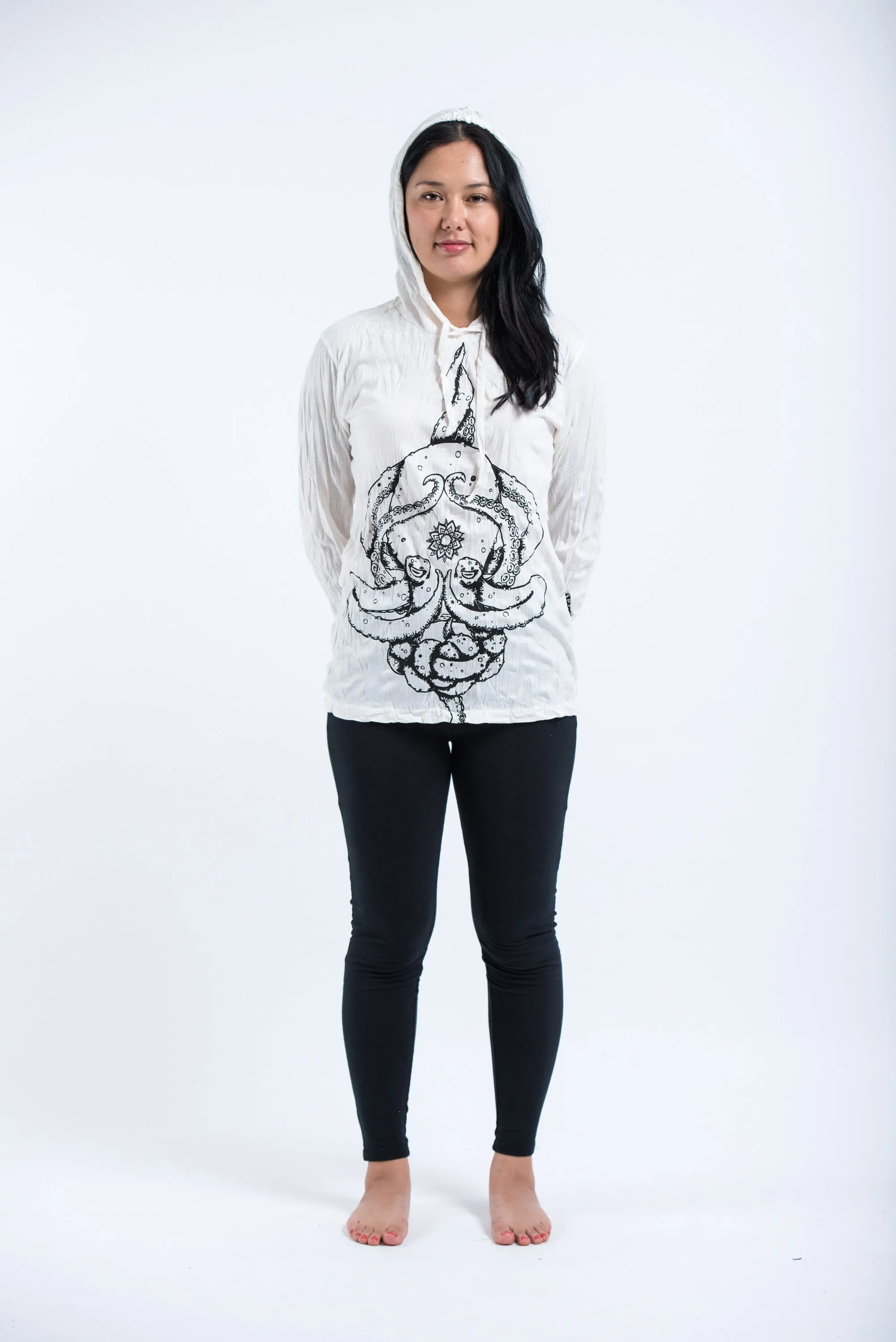 Unisex Octopus Mandala Hoodie in White