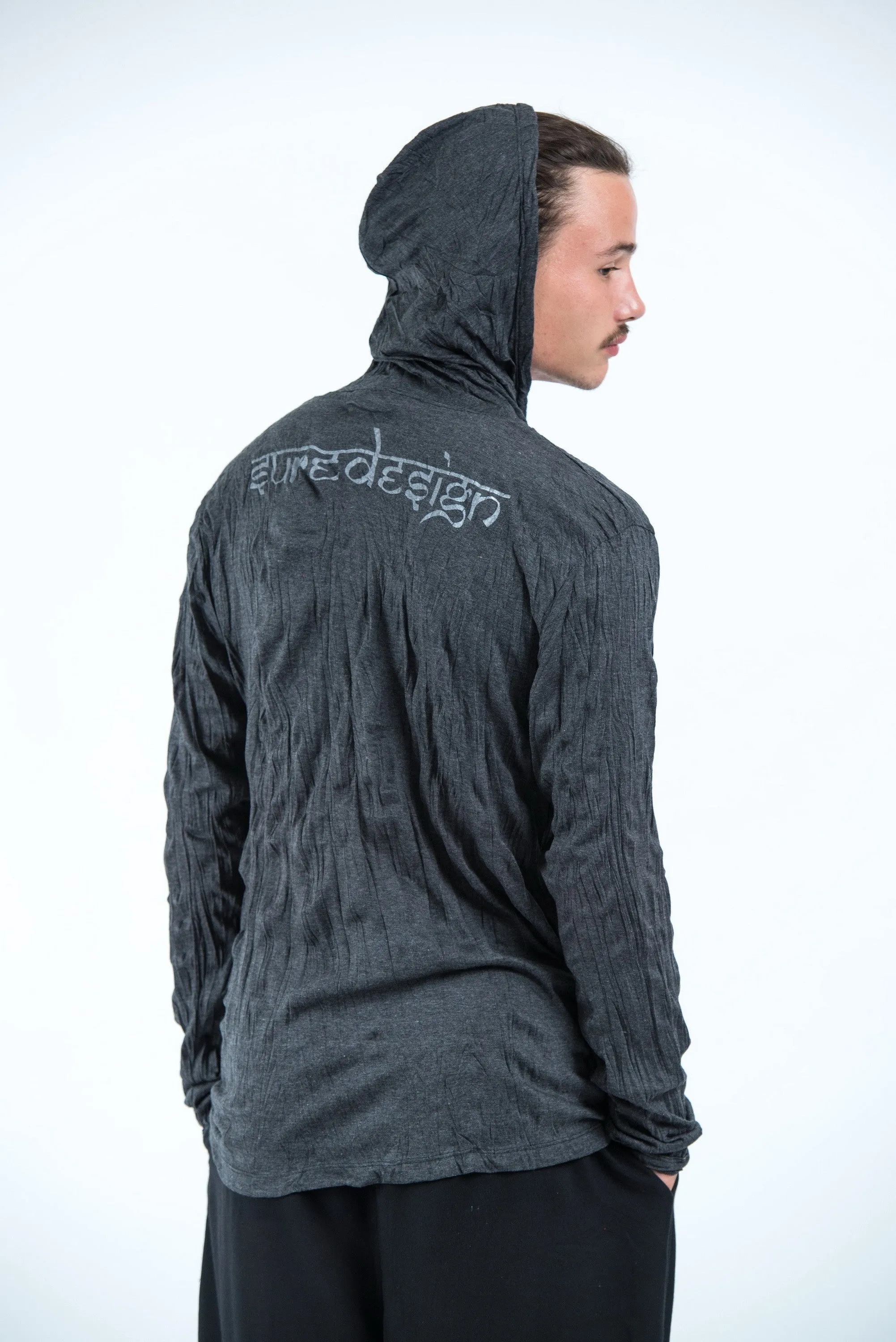 Unisex Om and Koi Fish Hoodie in Silver on Black