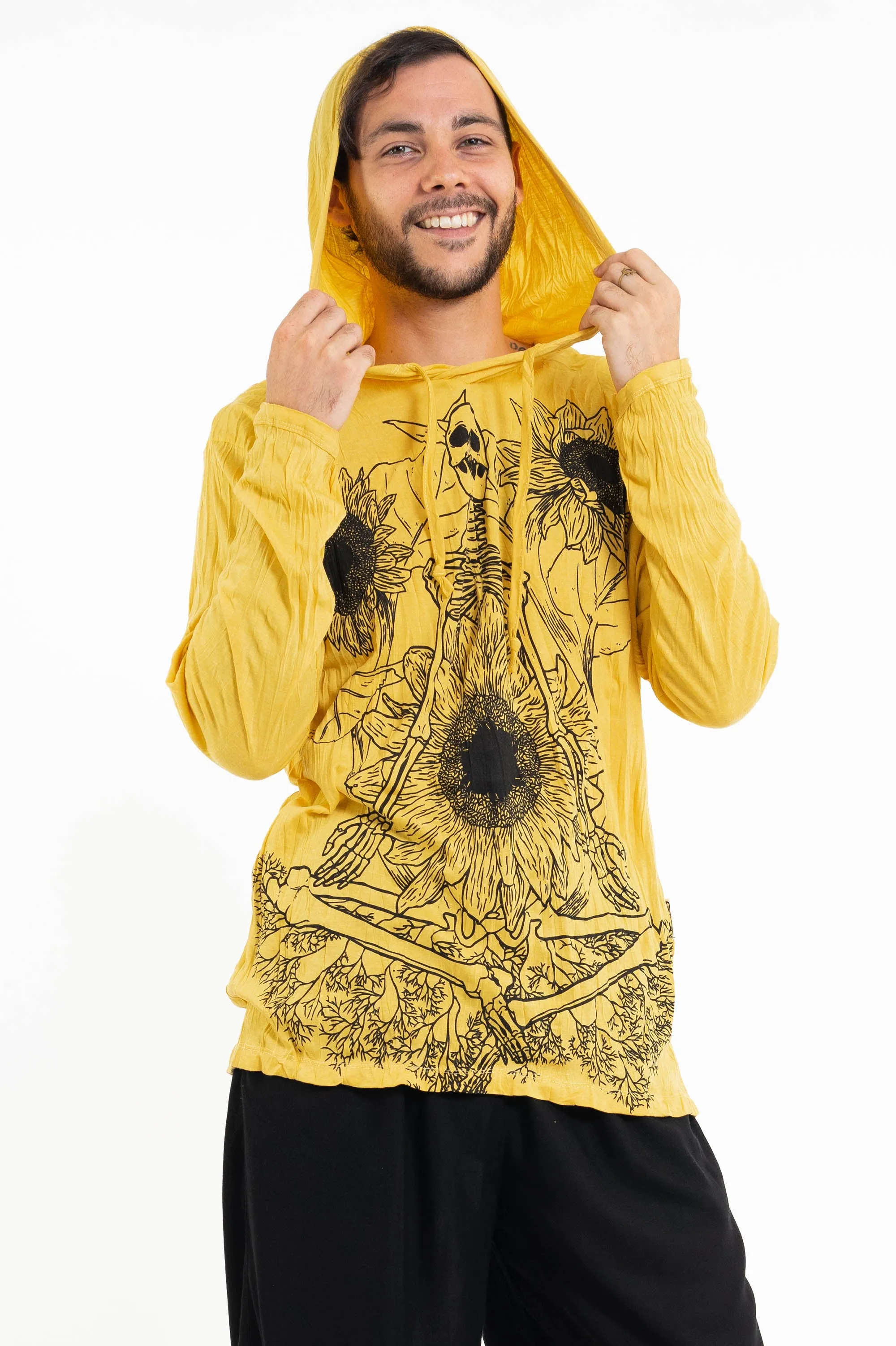 Unisex Sunflower Skull Hoodie in Yellow