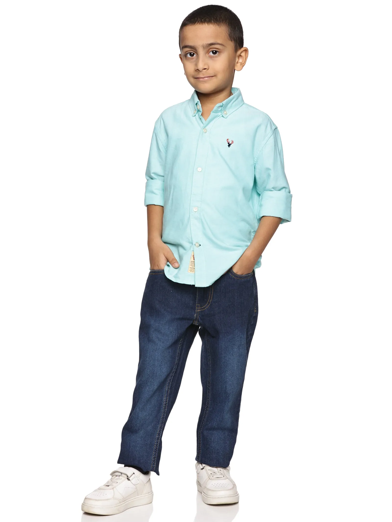 U.S. ELK Boys' and Men's Long Sleeve Button Down Dress Shirts-Sea Green