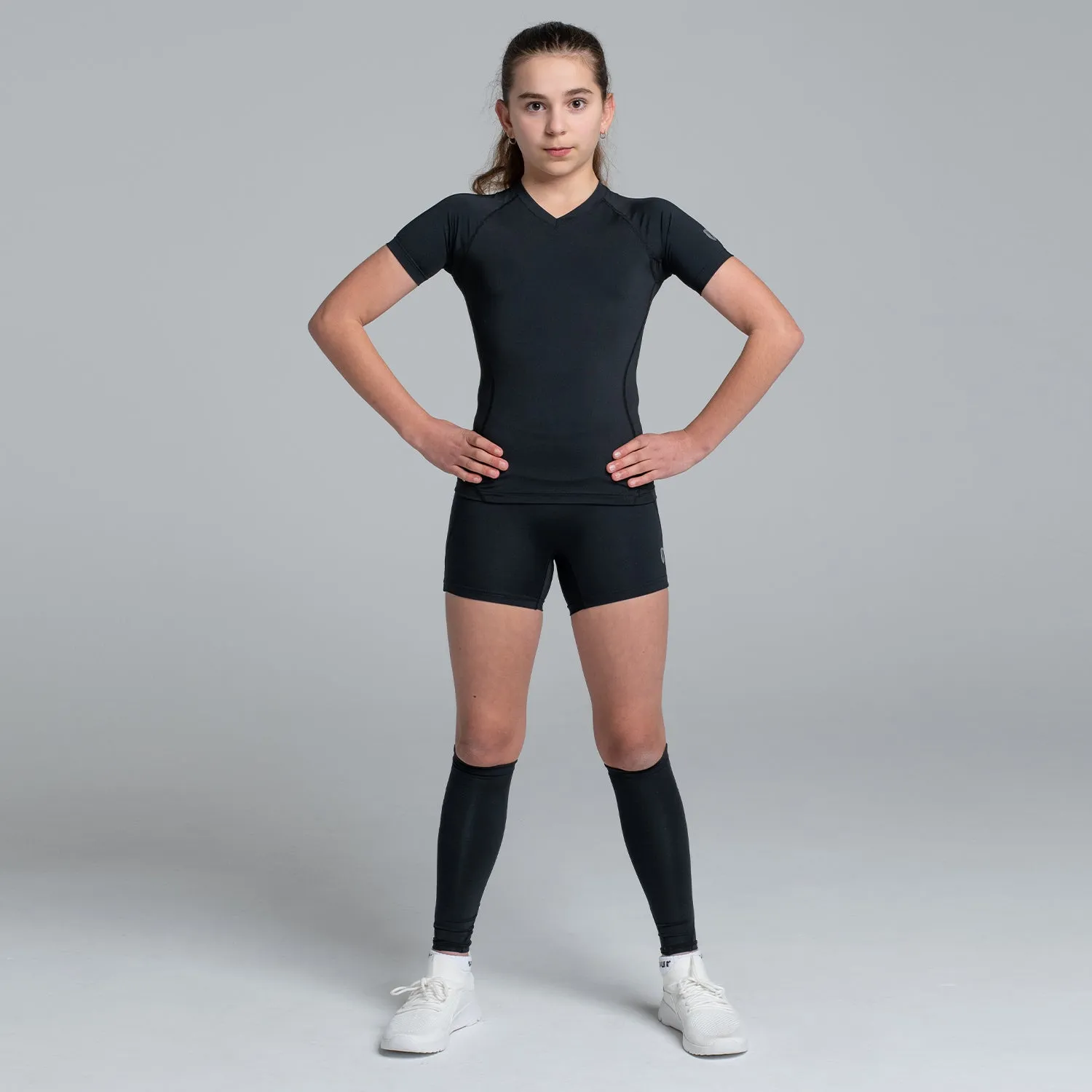 Valour Compression - Girls Black Short Sleeve Top