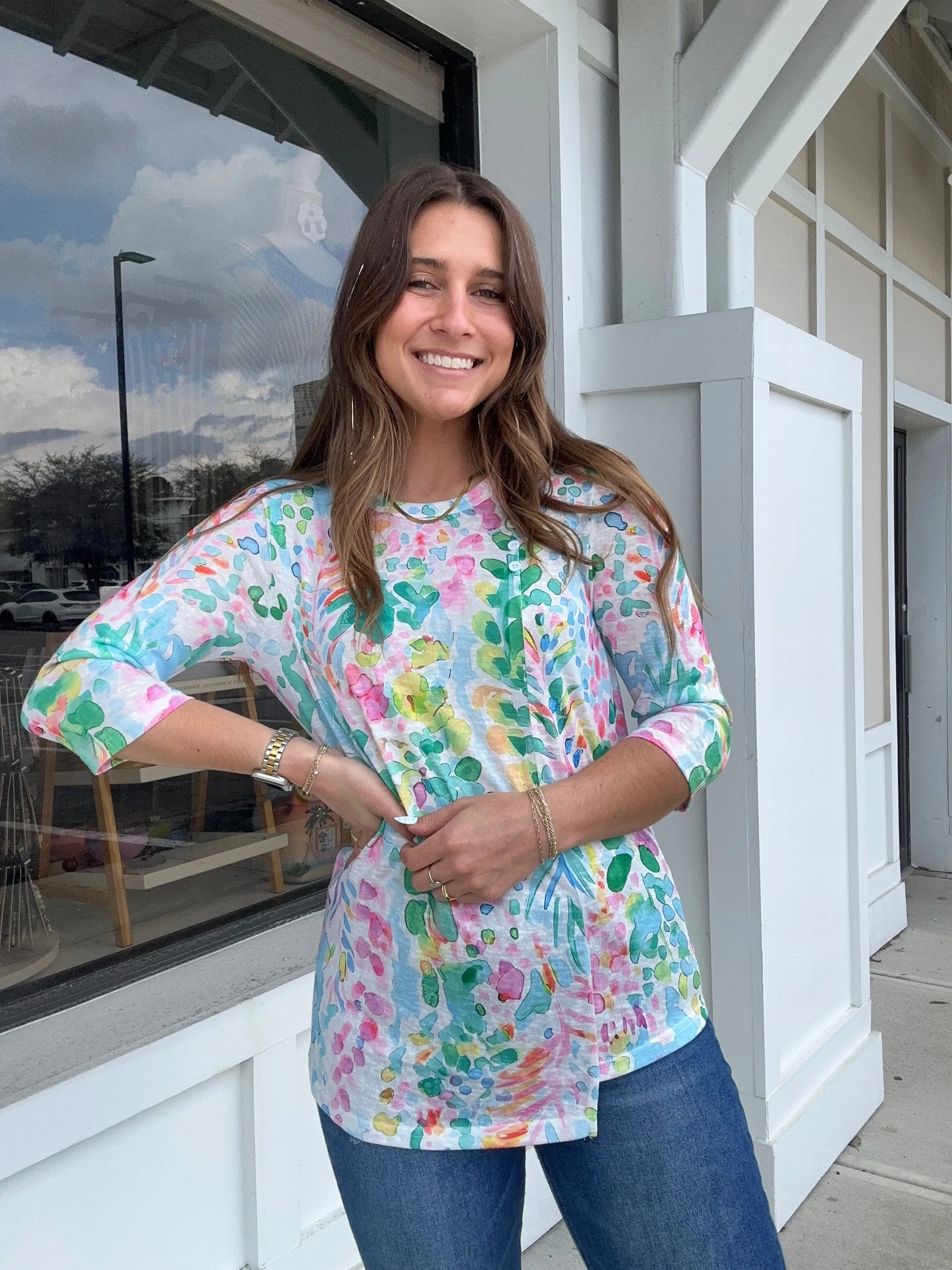 Watercolor Button Detail Top