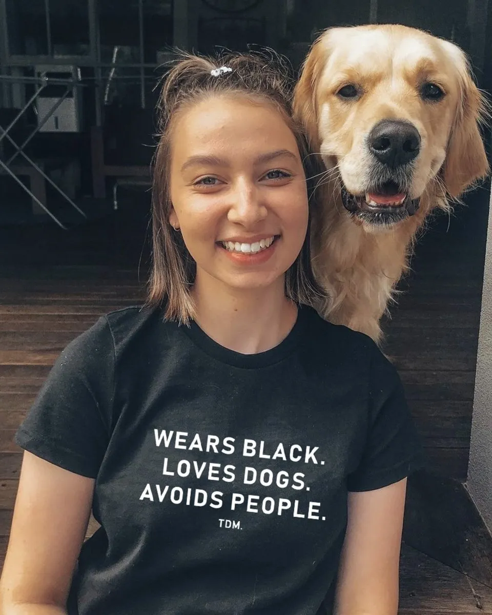 Wears Black. Loves Dogs. Avoids People. Classic T-Shirt