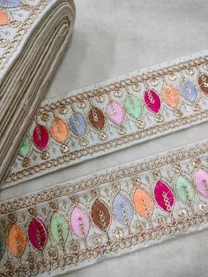White Multicolor Embroidery Work Lace