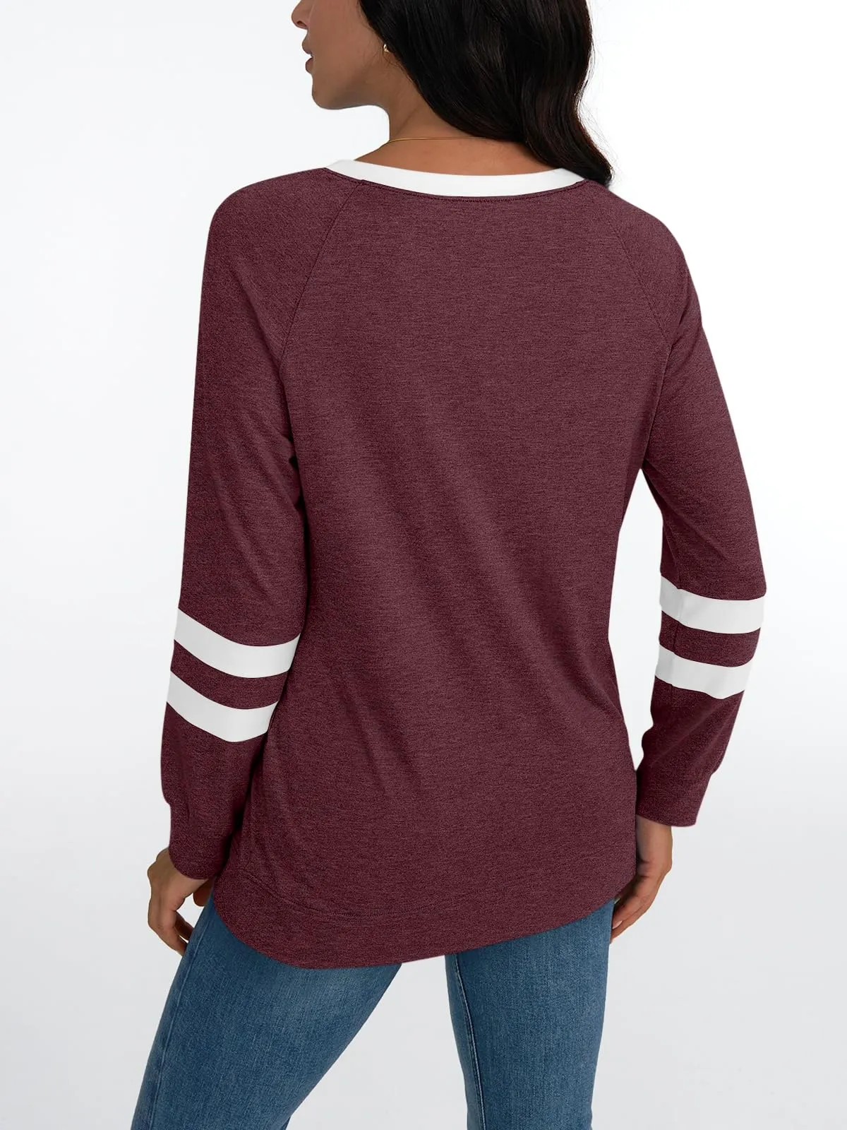 Womens Long Sleeve Shirts Color Block Casual Crewneck Tops Tshirt Basic Tees Fashion Clothes Trendy Outfits