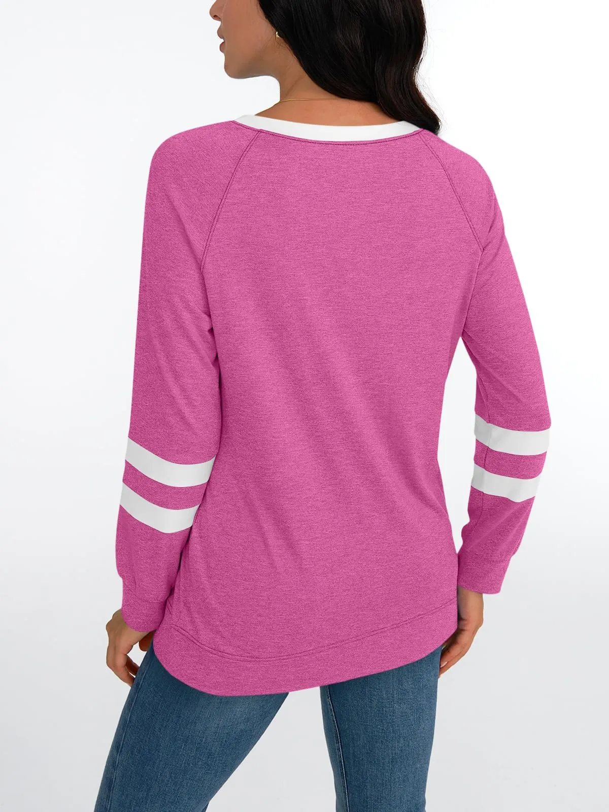 Womens Long Sleeve Shirts Color Block Casual Crewneck Tops Tshirt Basic Tees Fashion Clothes Trendy Outfits