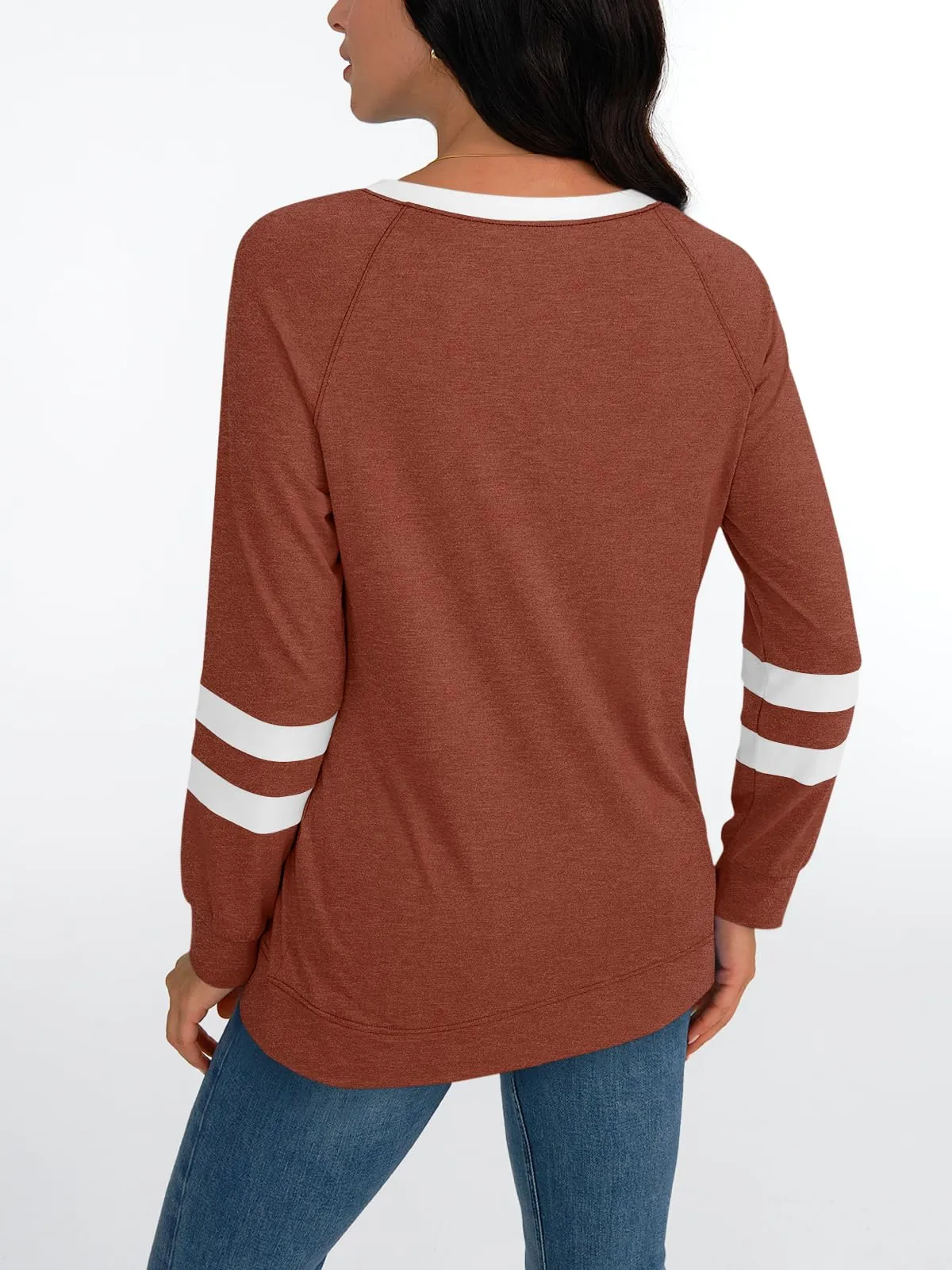 Womens Long Sleeve Shirts Color Block Casual Crewneck Tops Tshirt Basic Tees Fashion Clothes Trendy Outfits