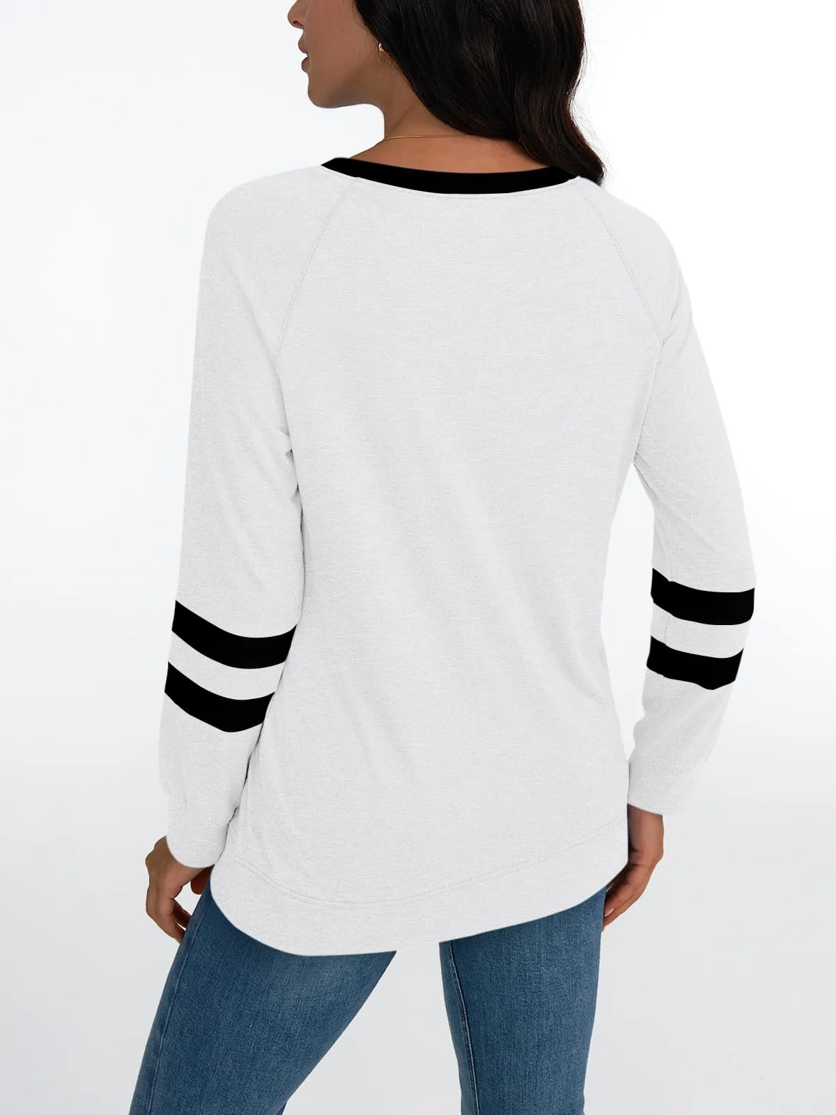 Womens Long Sleeve Shirts Color Block Casual Crewneck Tops Tshirt Basic Tees Fashion Clothes Trendy Outfits