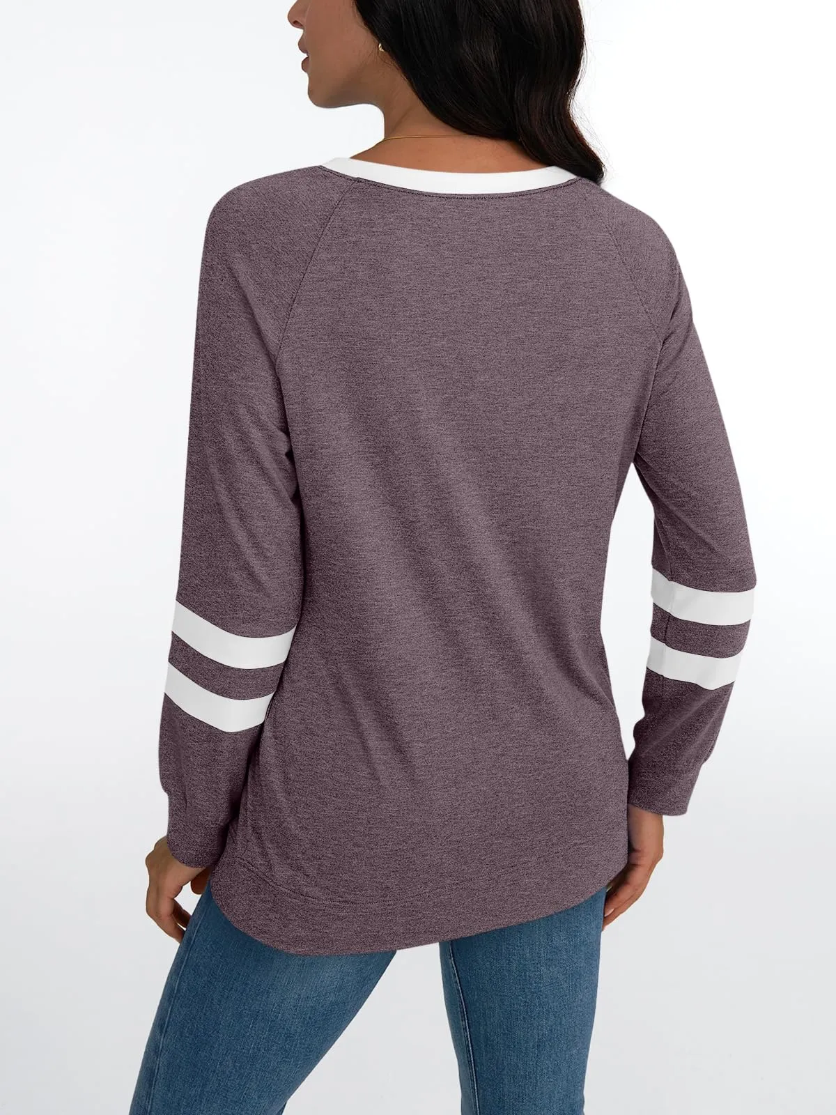Womens Long Sleeve Shirts Color Block Casual Crewneck Tops Tshirt Basic Tees Fashion Clothes Trendy Outfits