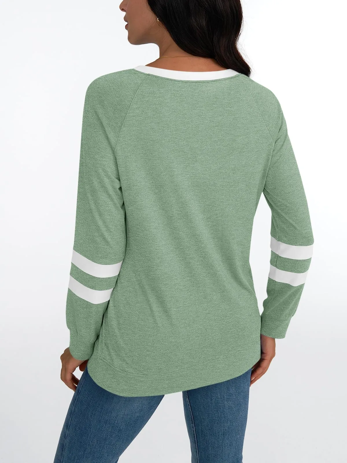Womens Long Sleeve Shirts Color Block Casual Crewneck Tops Tshirt Basic Tees Fashion Clothes Trendy Outfits