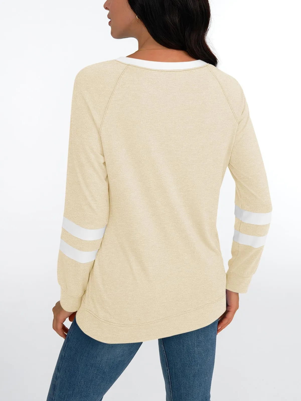 Womens Long Sleeve Shirts Color Block Casual Crewneck Tops Tshirt Basic Tees Fashion Clothes Trendy Outfits