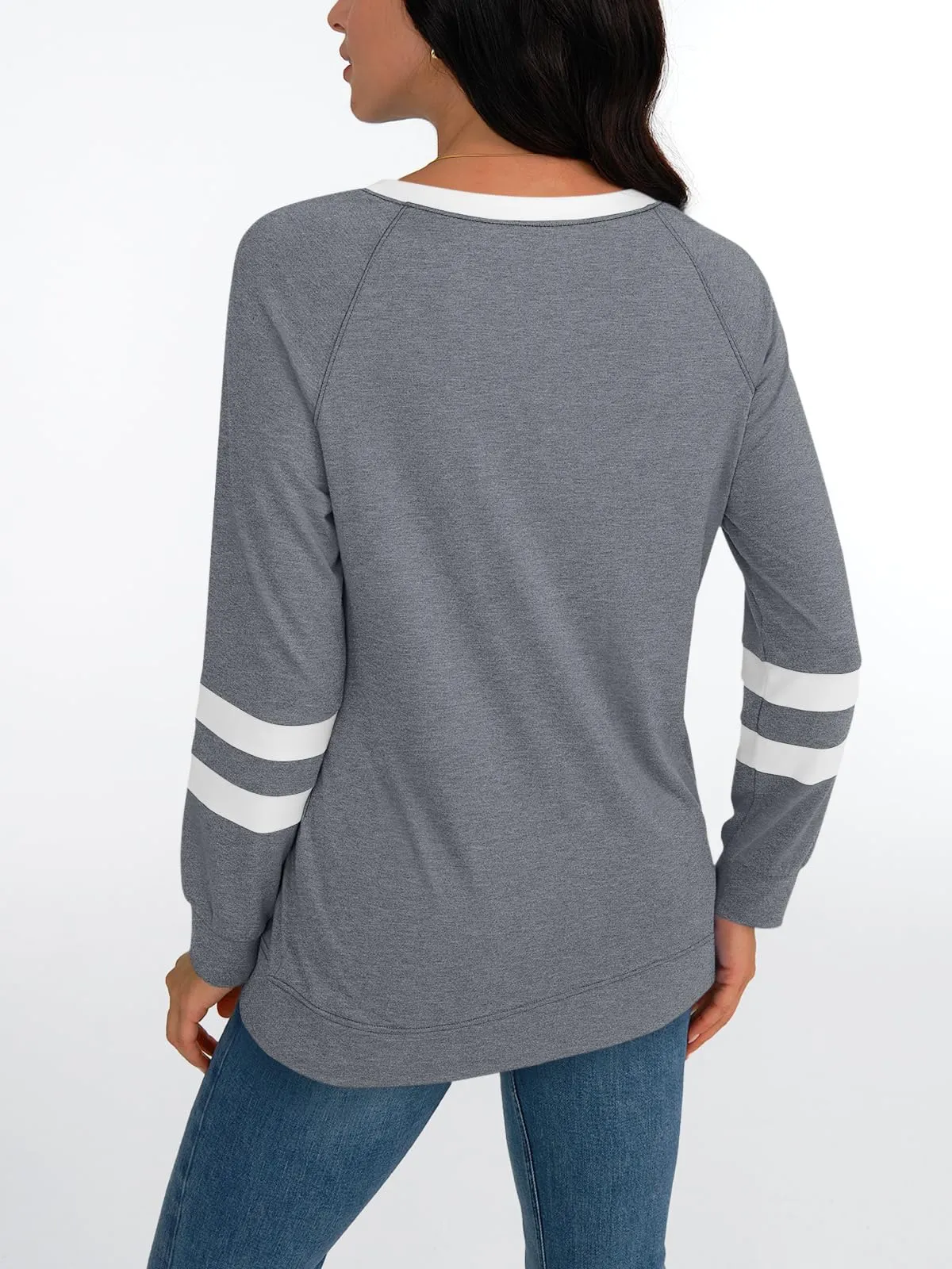 Womens Long Sleeve Shirts Color Block Casual Crewneck Tops Tshirt Basic Tees Fashion Clothes Trendy Outfits