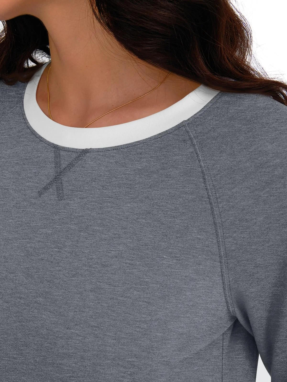 Womens Long Sleeve Shirts Color Block Casual Crewneck Tops Tshirt Basic Tees Fashion Clothes Trendy Outfits