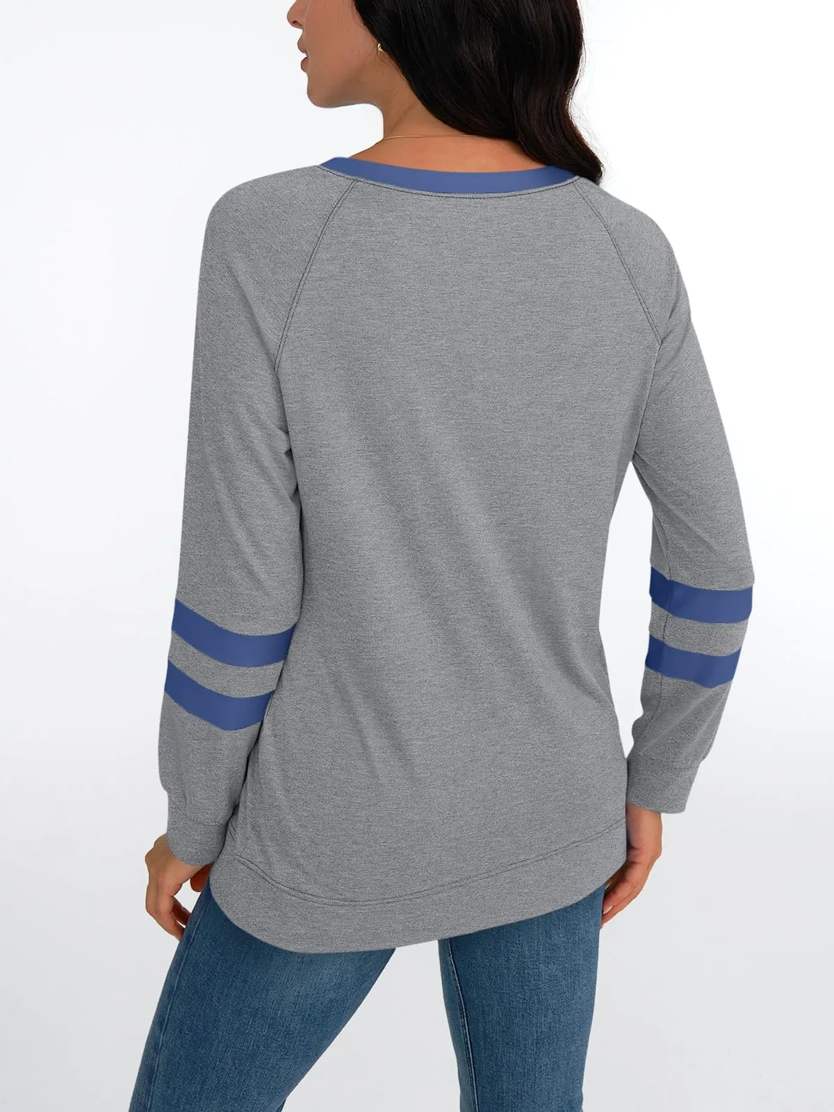 Womens Long Sleeve Shirts Color Block Casual Crewneck Tops Tshirt Basic Tees Fashion Clothes Trendy Outfits