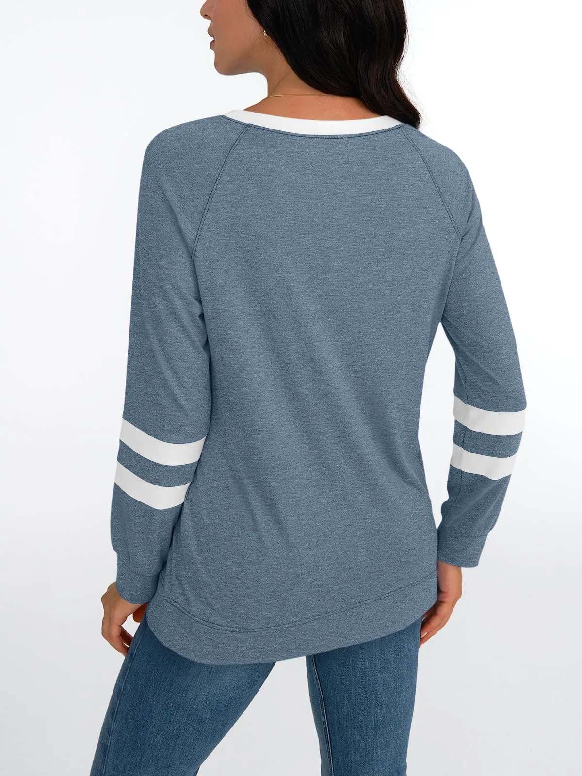 Womens Long Sleeve Shirts Color Block Casual Crewneck Tops Tshirt Basic Tees Fashion Clothes Trendy Outfits