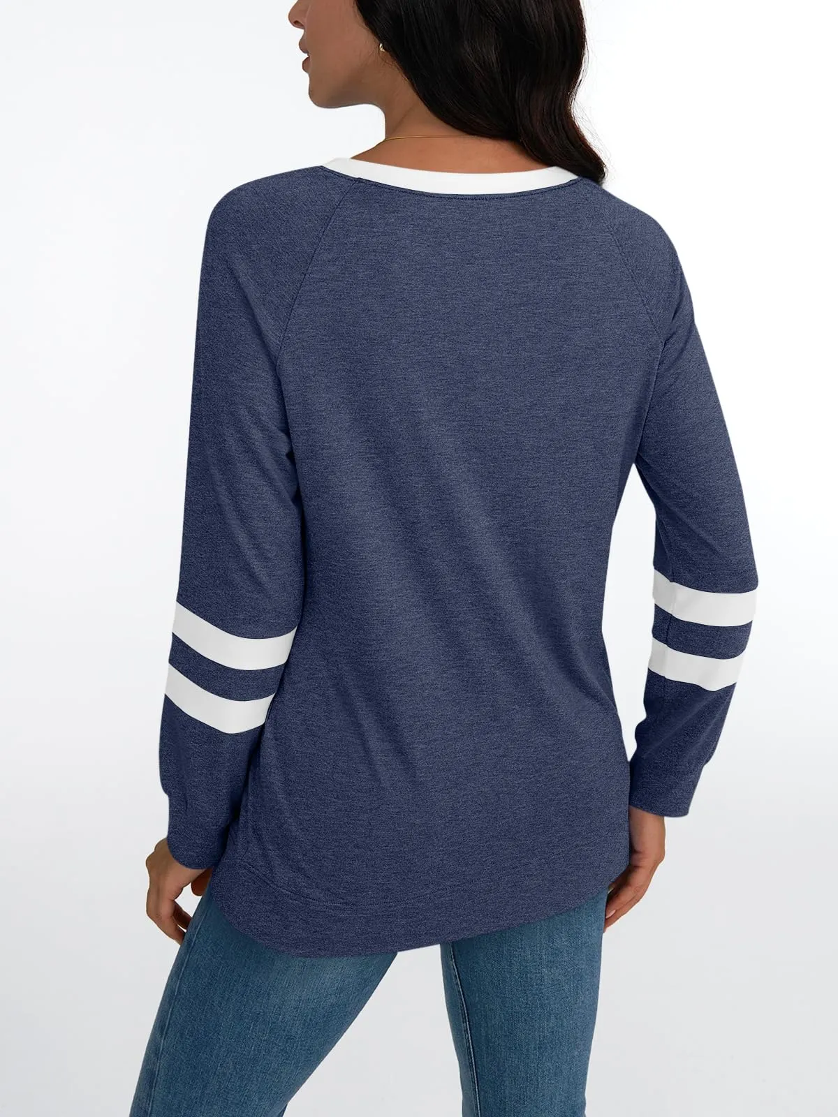 Womens Long Sleeve Shirts Color Block Casual Crewneck Tops Tshirt Basic Tees Fashion Clothes Trendy Outfits