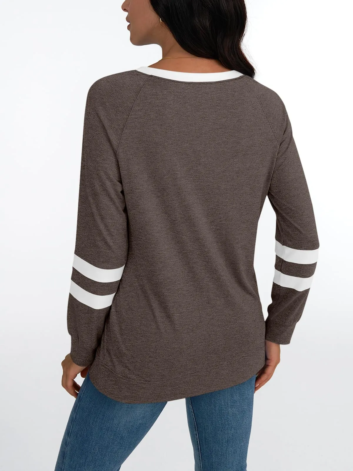 Womens Long Sleeve Shirts Color Block Casual Crewneck Tops Tshirt Basic Tees Fashion Clothes Trendy Outfits
