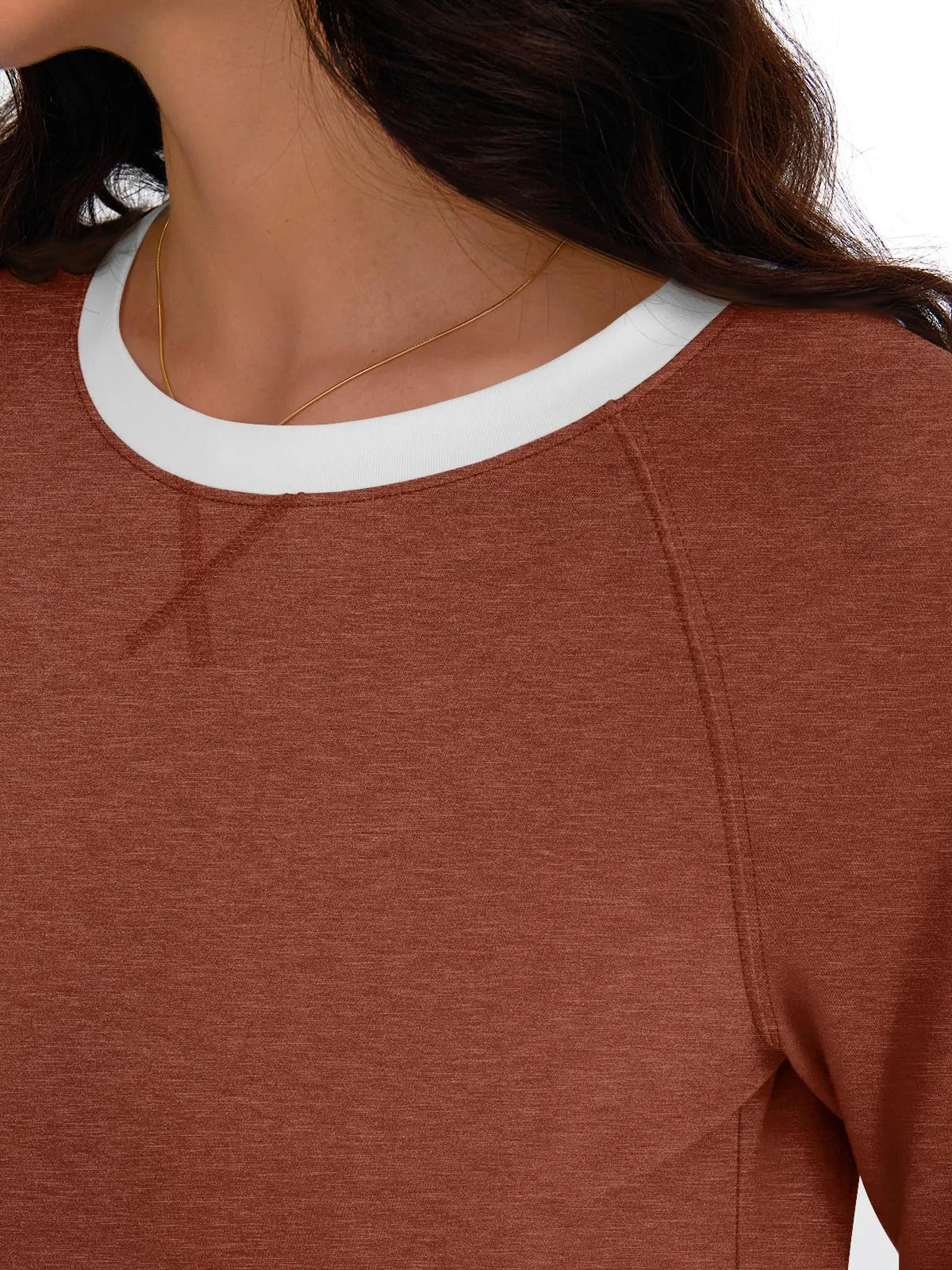 Womens Long Sleeve Shirts Color Block Casual Crewneck Tops Tshirt Basic Tees Fashion Clothes Trendy Outfits