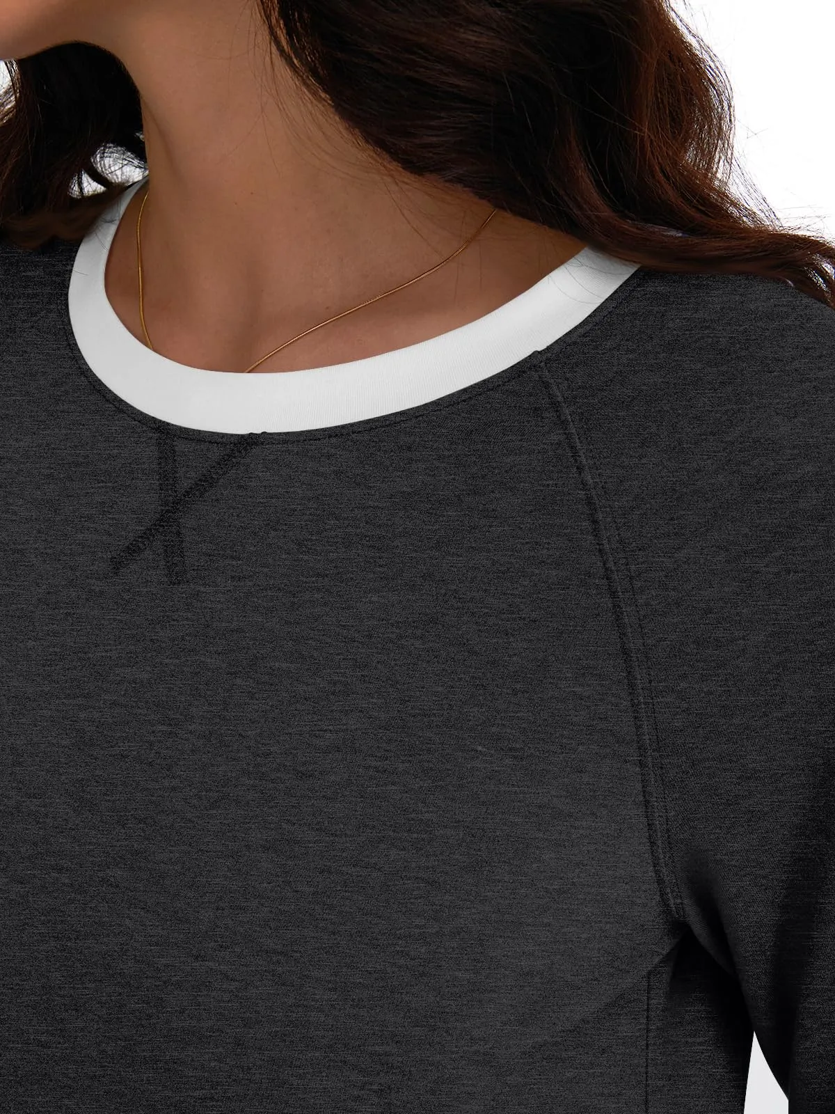 Womens Long Sleeve Shirts Color Block Casual Crewneck Tops Tshirt Basic Tees Fashion Clothes Trendy Outfits