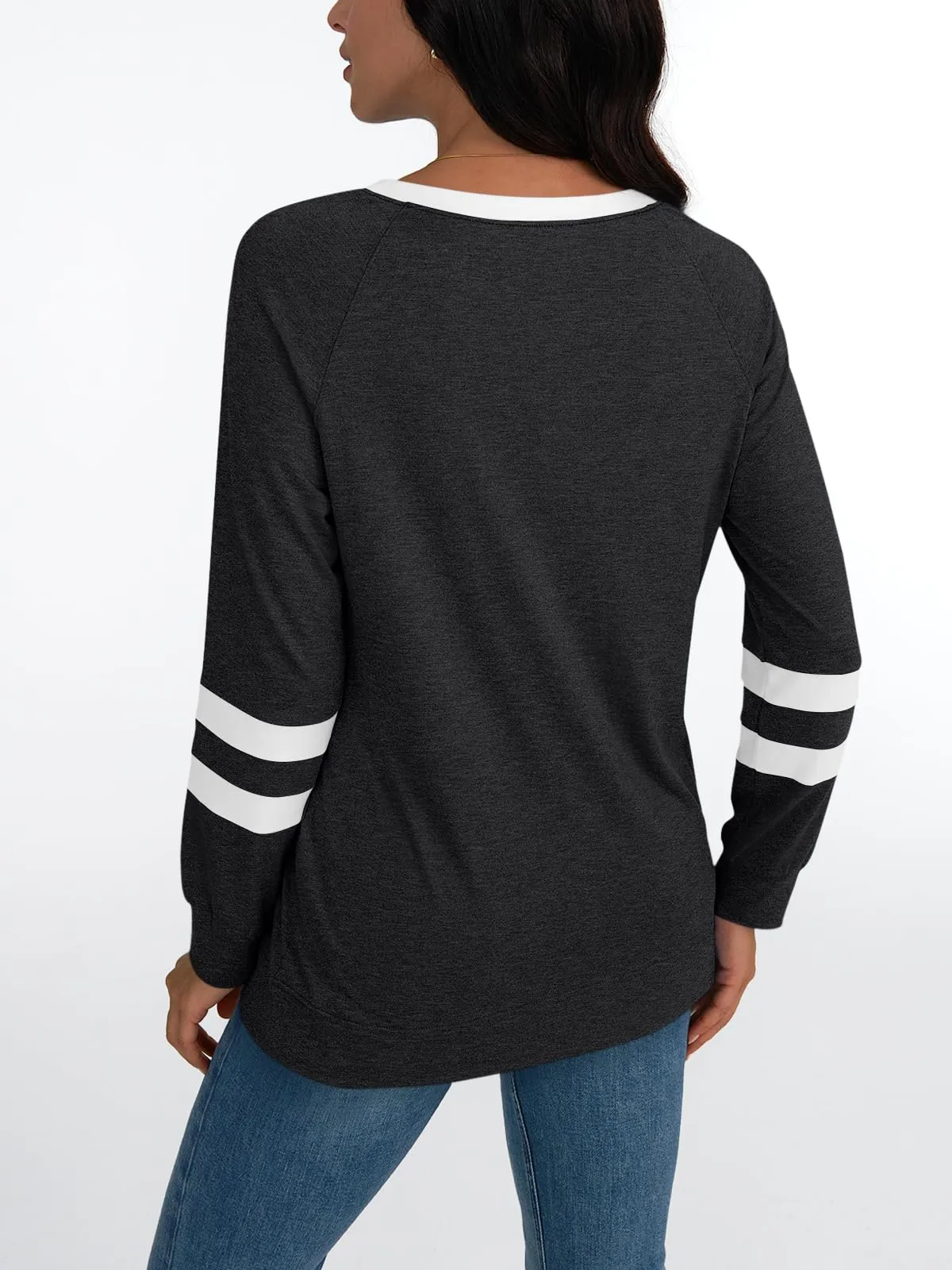 Womens Long Sleeve Shirts Color Block Casual Crewneck Tops Tshirt Basic Tees Fashion Clothes Trendy Outfits