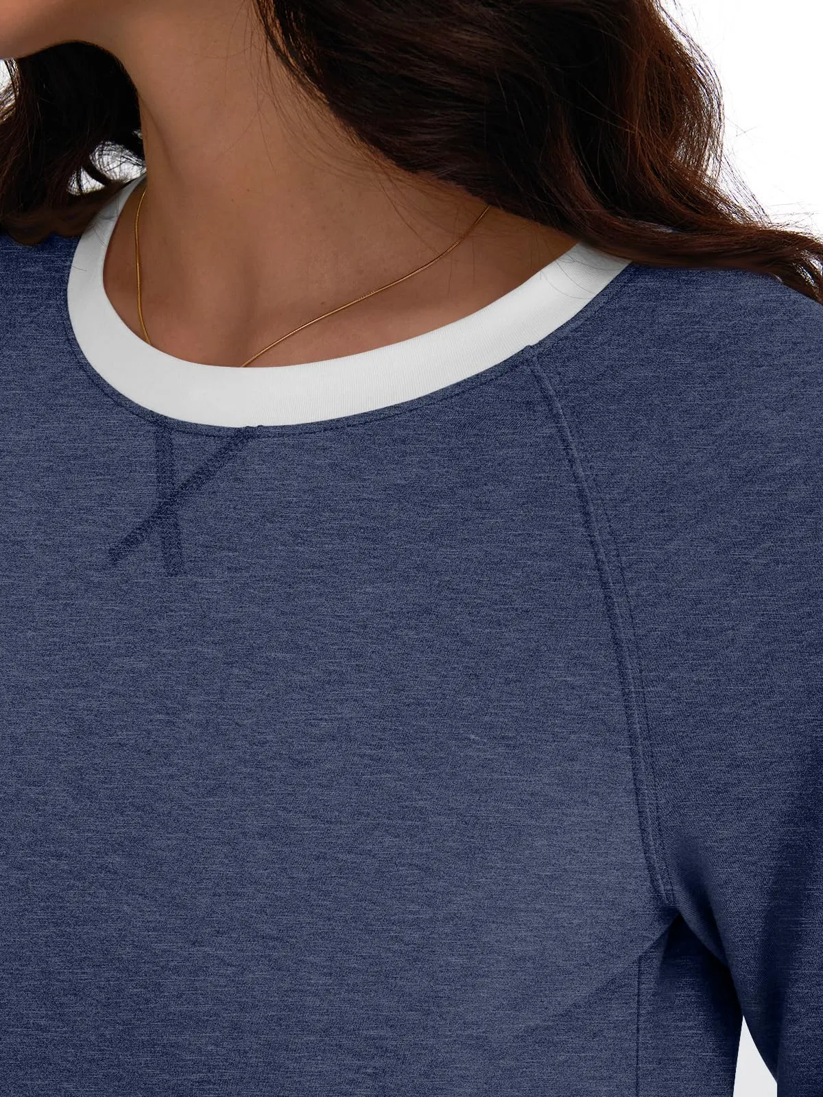 Womens Long Sleeve Shirts Color Block Casual Crewneck Tops Tshirt Basic Tees Fashion Clothes Trendy Outfits