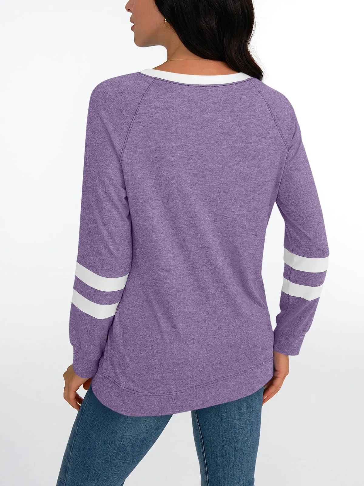 Womens Long Sleeve Shirts Color Block Casual Crewneck Tops Tshirt Basic Tees Fashion Clothes Trendy Outfits