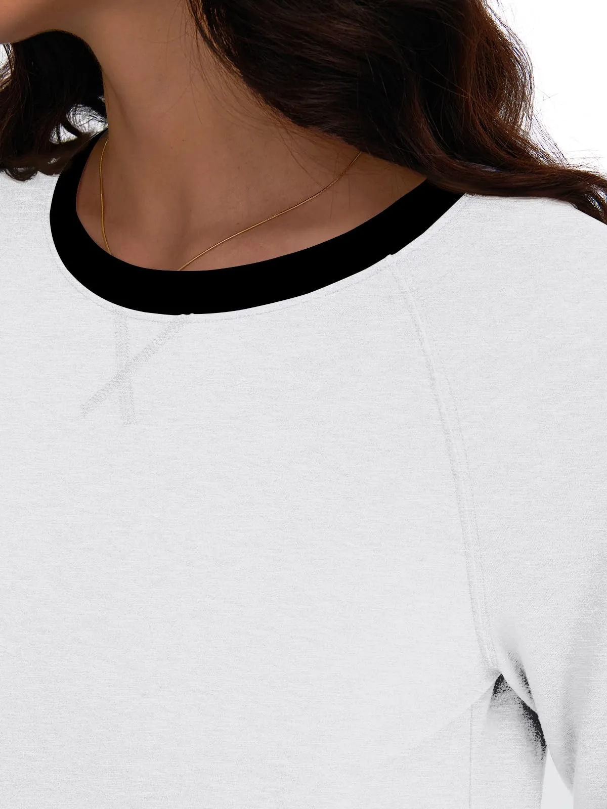 Womens Long Sleeve Shirts Color Block Casual Crewneck Tops Tshirt Basic Tees Fashion Clothes Trendy Outfits