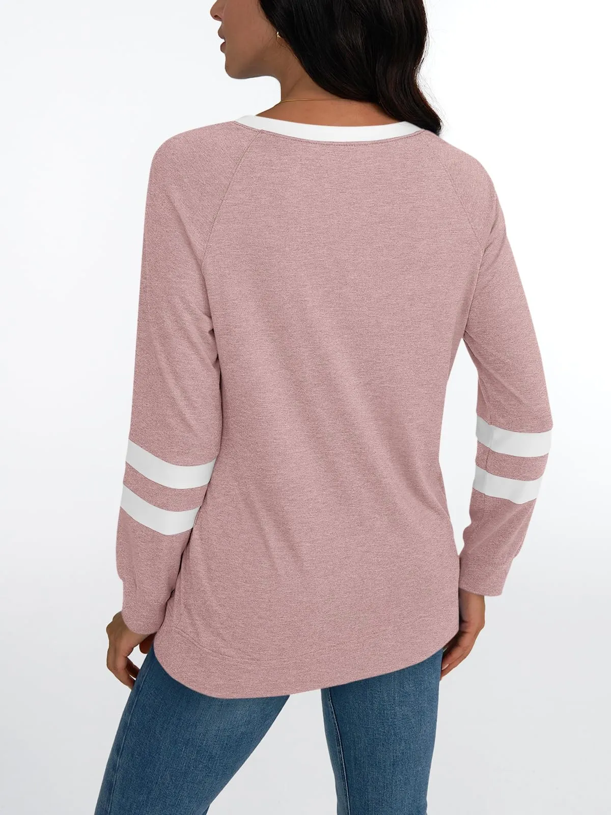 Womens Long Sleeve Shirts Color Block Casual Crewneck Tops Tshirt Basic Tees Fashion Clothes Trendy Outfits
