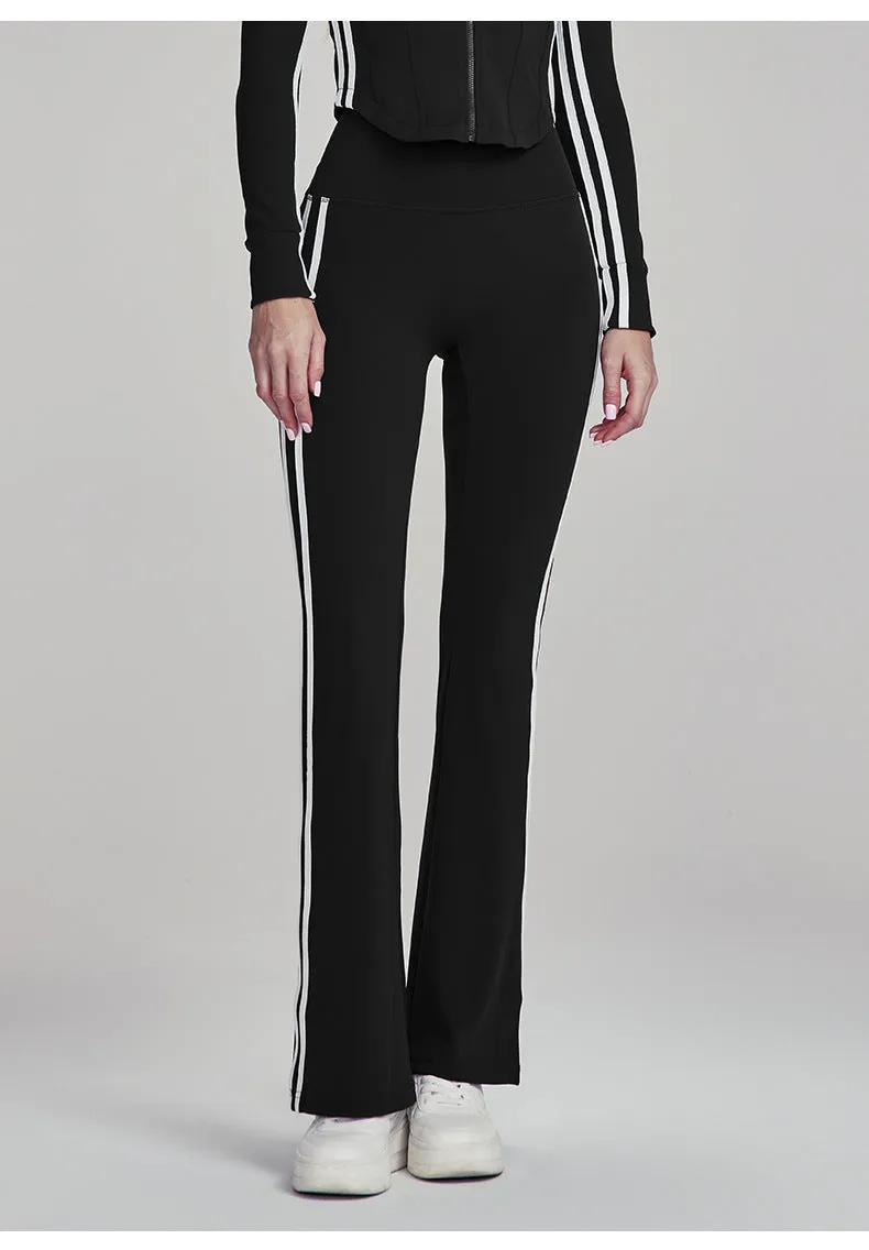 Women's Yoga Pants High-Waisted Striped Flare Pants Casual Versatile Sports Fitness Trousers