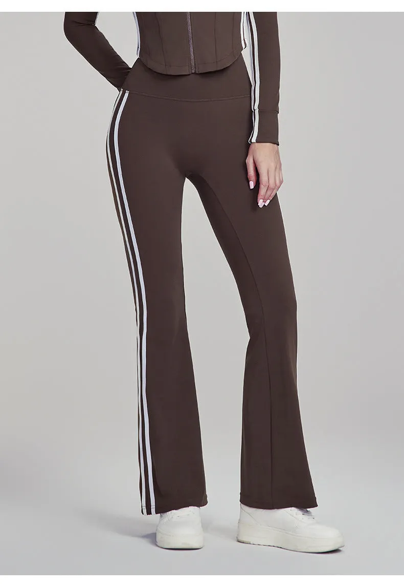 Women's Yoga Pants High-Waisted Striped Flare Pants Casual Versatile Sports Fitness Trousers