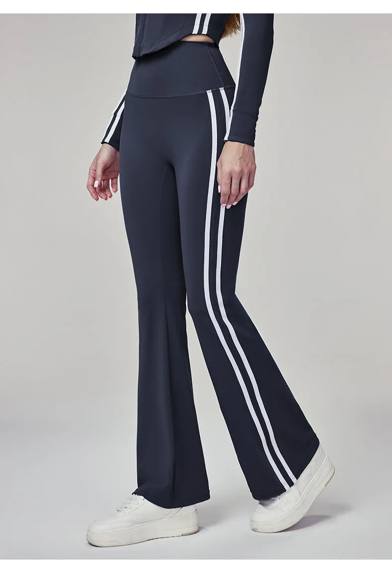 Women's Yoga Pants High-Waisted Striped Flare Pants Casual Versatile Sports Fitness Trousers