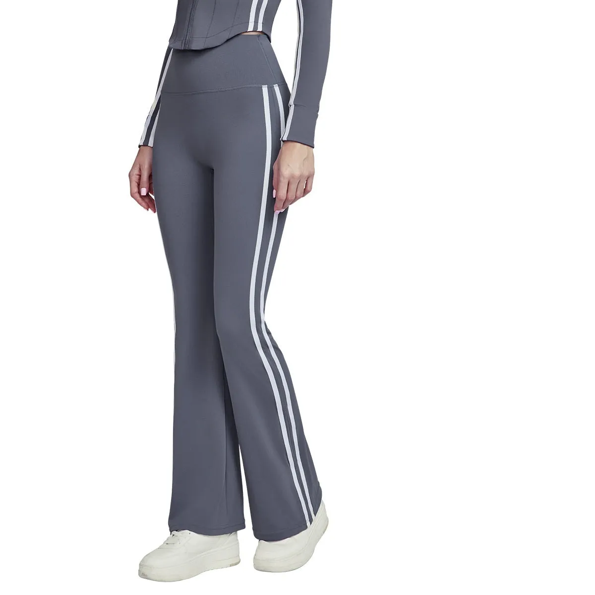 Women's Yoga Pants High-Waisted Striped Flare Pants Casual Versatile Sports Fitness Trousers