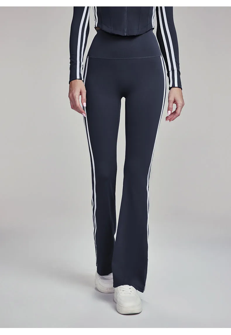Women's Yoga Pants High-Waisted Striped Flare Pants Casual Versatile Sports Fitness Trousers